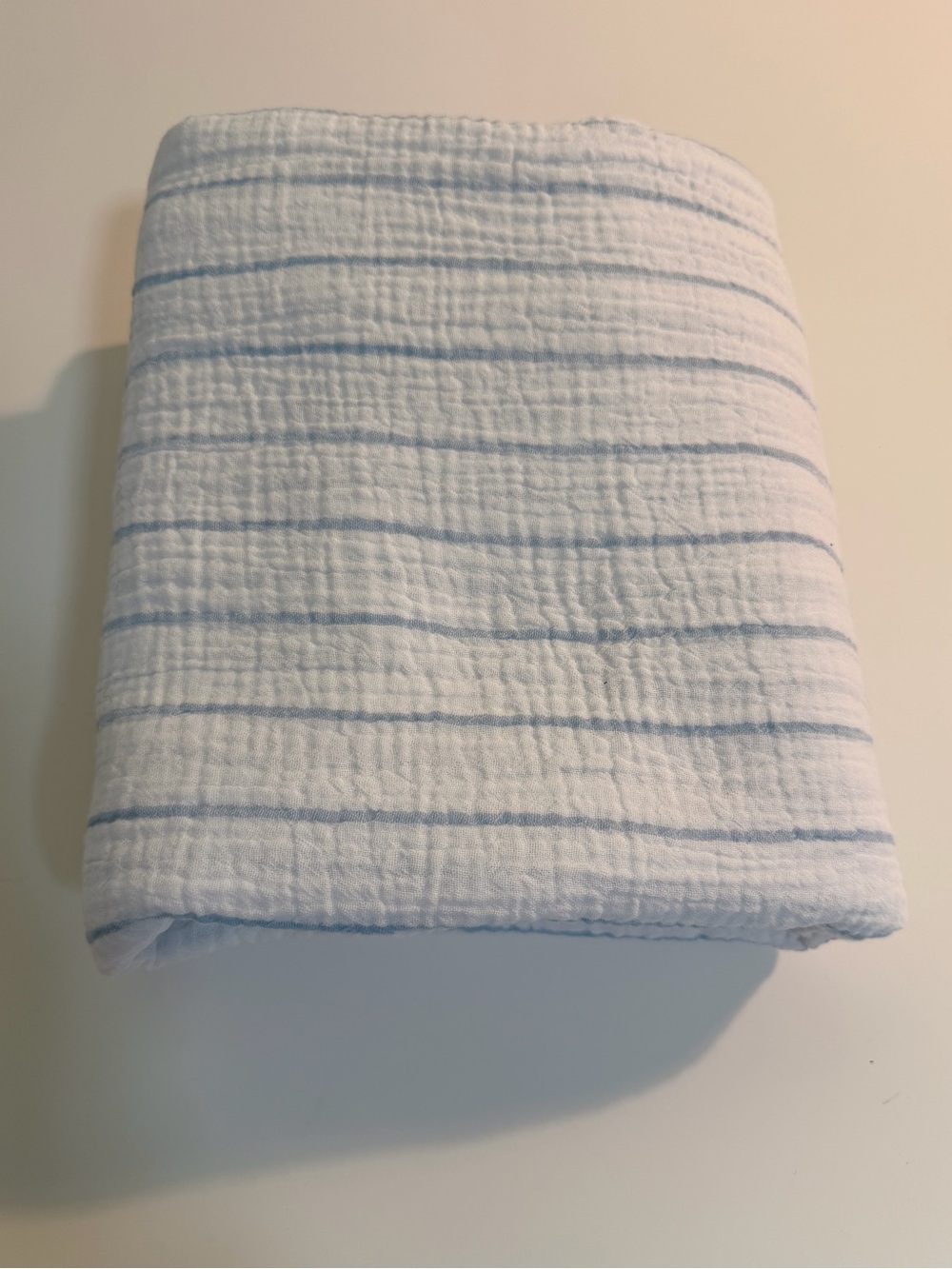 Light Blue Striped cotton double gauze fabric. 56” wide, 2 yards.